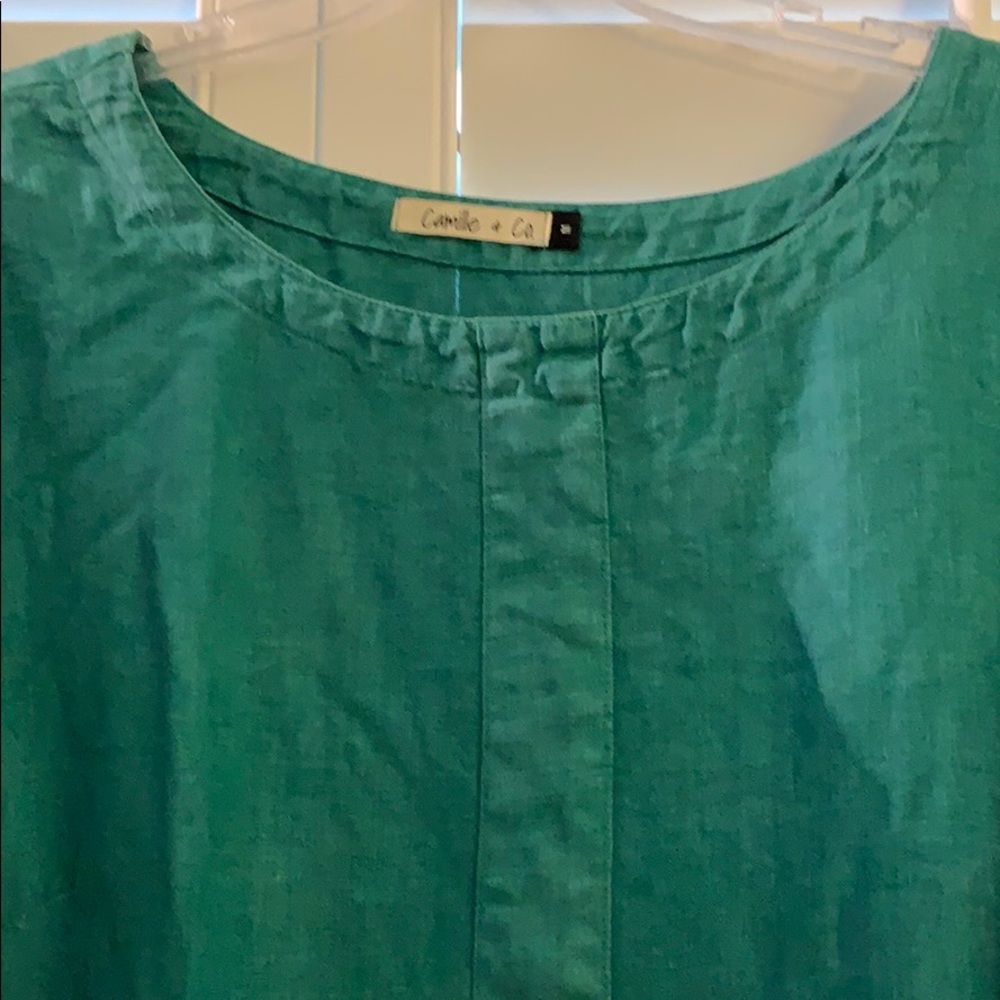 COPY - Camille & Co. Teal Green Thick Linen Dress Size M - Picture 3 of 4